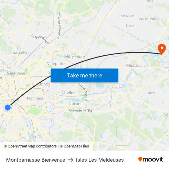 Montparnasse-Bienvenue to Isles-Les-Meldeuses map