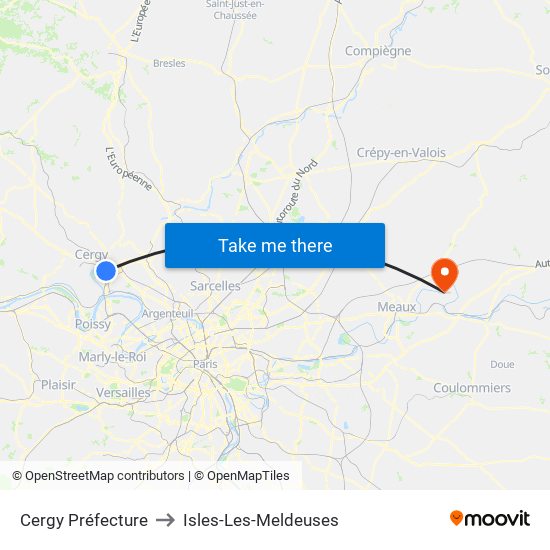 Cergy Préfecture to Isles-Les-Meldeuses map