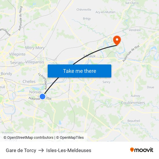 Gare de Torcy to Isles-Les-Meldeuses map