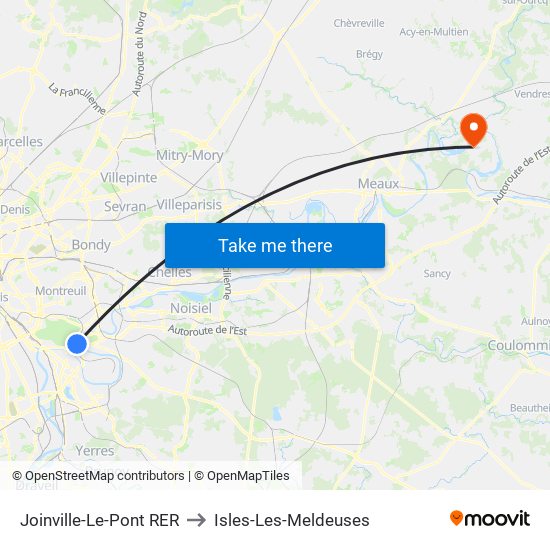 Joinville-Le-Pont RER to Isles-Les-Meldeuses map