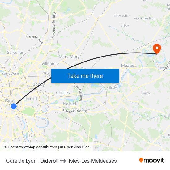 Gare de Lyon - Diderot to Isles-Les-Meldeuses map