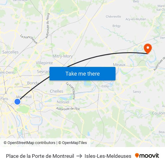 Place de la Porte de Montreuil to Isles-Les-Meldeuses map