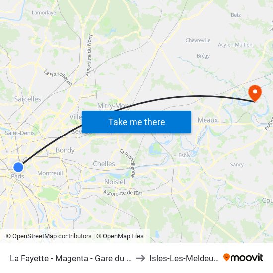 La Fayette - Magenta - Gare du Nord to Isles-Les-Meldeuses map
