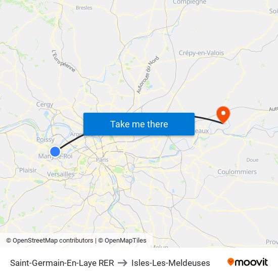 Saint-Germain-En-Laye RER to Isles-Les-Meldeuses map