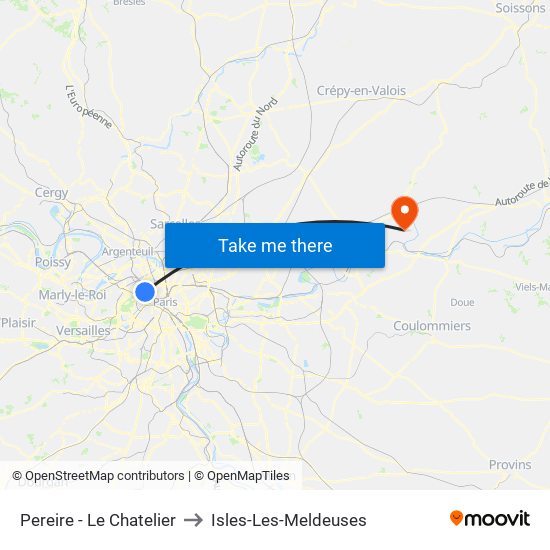 Pereire - Le Chatelier to Isles-Les-Meldeuses map