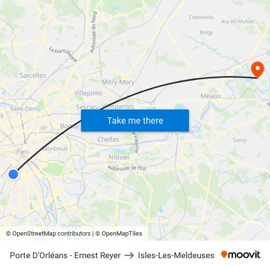 Porte D'Orléans - Ernest Reyer to Isles-Les-Meldeuses map