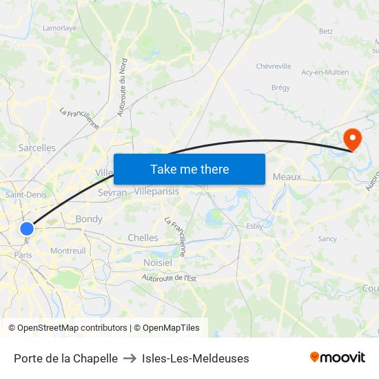 Porte de la Chapelle to Isles-Les-Meldeuses map