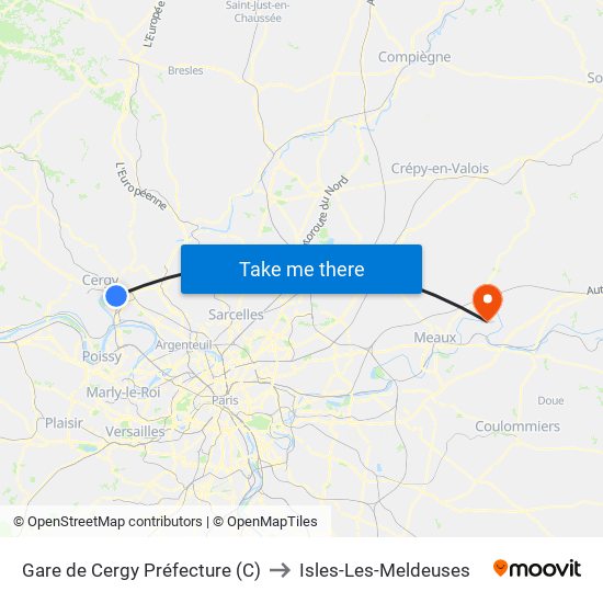 Gare de Cergy Préfecture (C) to Isles-Les-Meldeuses map