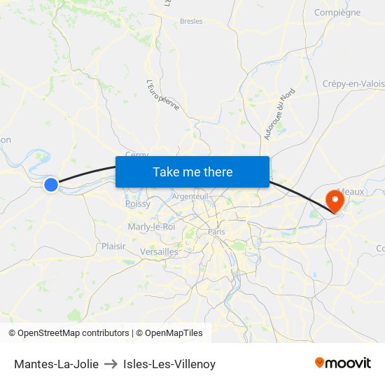 Mantes-La-Jolie to Isles-Les-Villenoy map