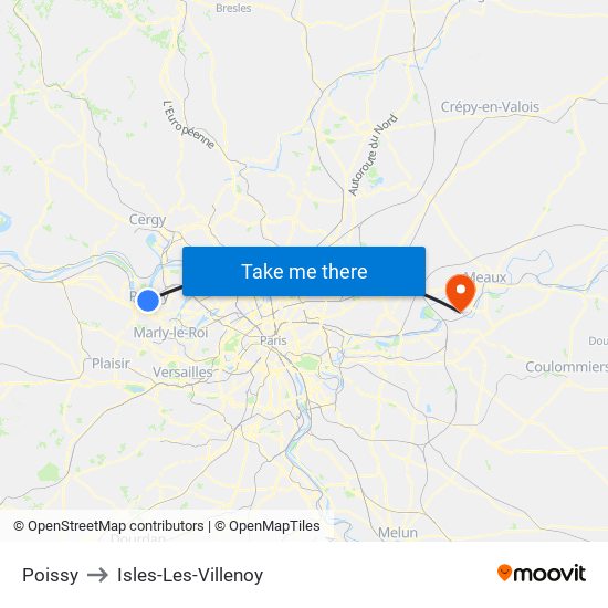 Poissy to Isles-Les-Villenoy map