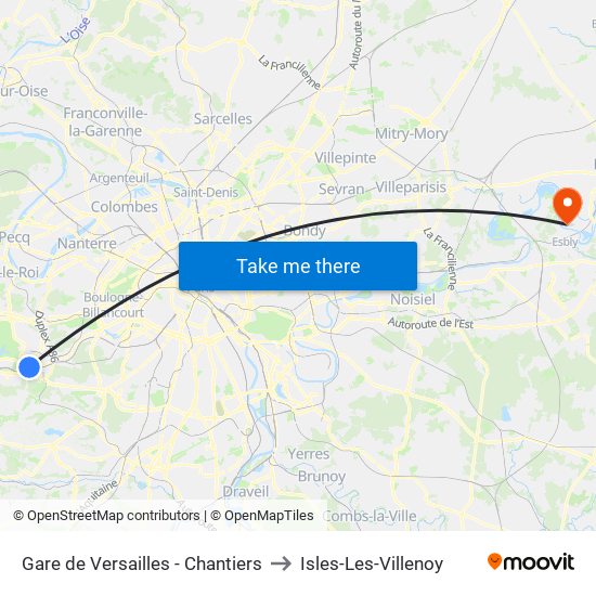 Gare de Versailles - Chantiers to Isles-Les-Villenoy map
