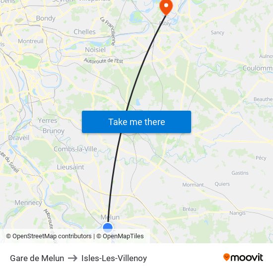 Gare de Melun to Isles-Les-Villenoy map