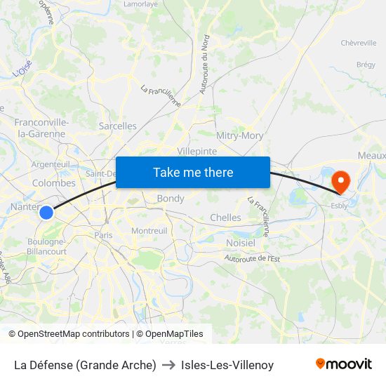 La Défense (Grande Arche) to Isles-Les-Villenoy map