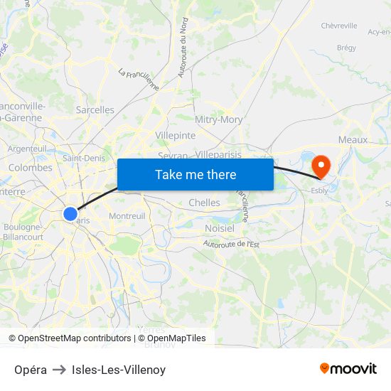 Opéra to Isles-Les-Villenoy map