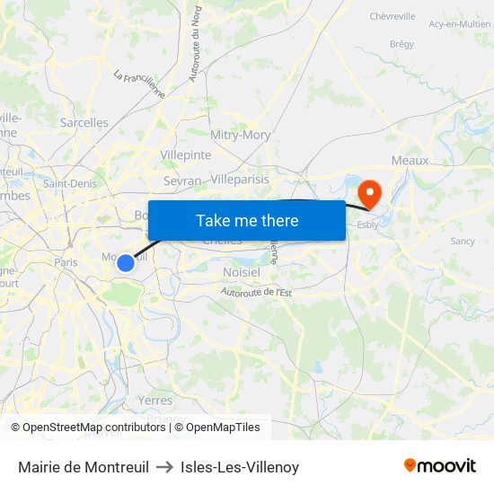 Mairie de Montreuil to Isles-Les-Villenoy map