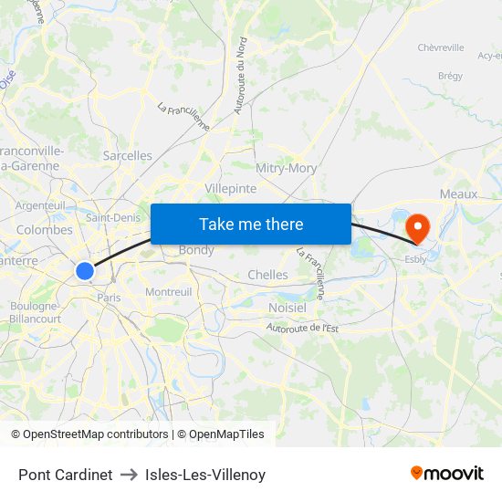 Pont Cardinet to Isles-Les-Villenoy map