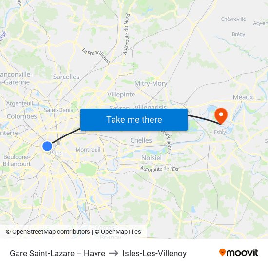 Gare Saint-Lazare – Havre to Isles-Les-Villenoy map