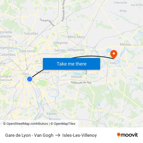 Gare de Lyon - Van Gogh to Isles-Les-Villenoy map