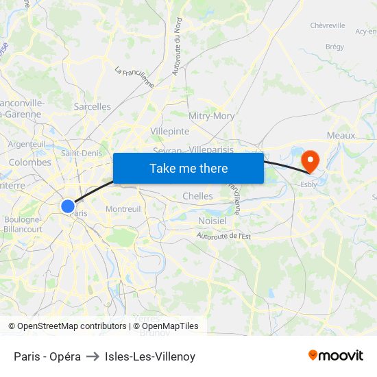 Paris - Opéra to Isles-Les-Villenoy map