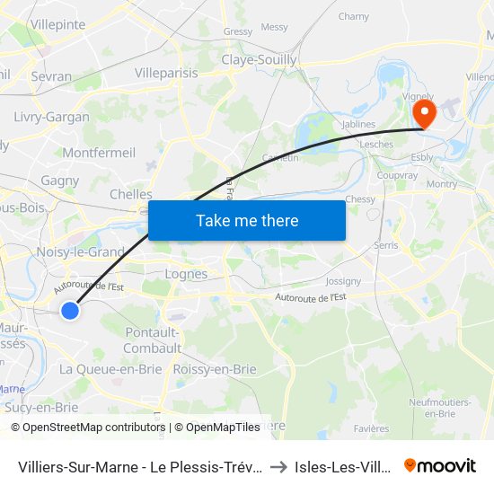 Villiers-Sur-Marne - Le Plessis-Trévise RER to Isles-Les-Villenoy map