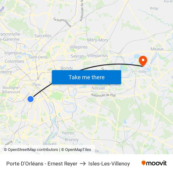 Porte D'Orléans - Ernest Reyer to Isles-Les-Villenoy map