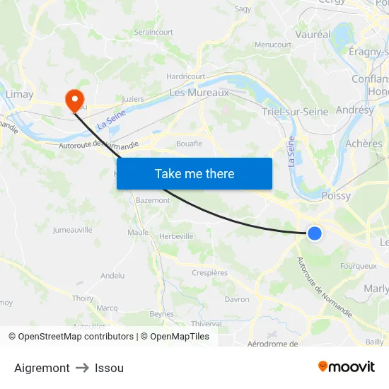 Aigremont to Issou map