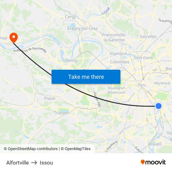 Alfortville to Issou map