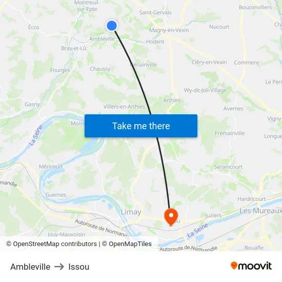Ambleville to Issou map