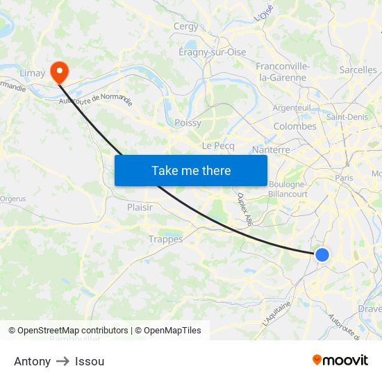 Antony to Issou map