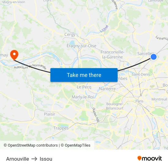 Arnouville to Issou map