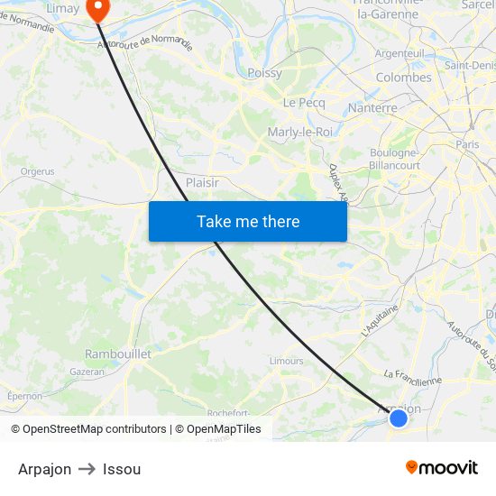 Arpajon to Issou map