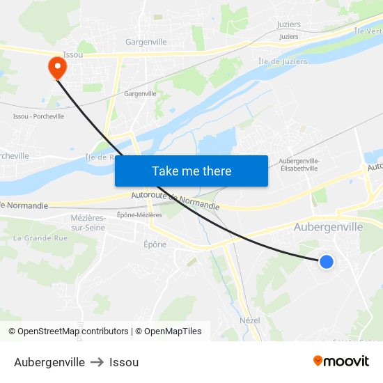 Aubergenville to Issou map