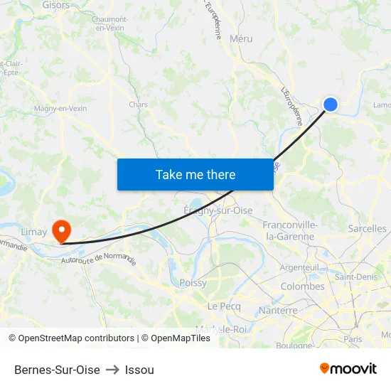 Bernes-Sur-Oise to Issou map