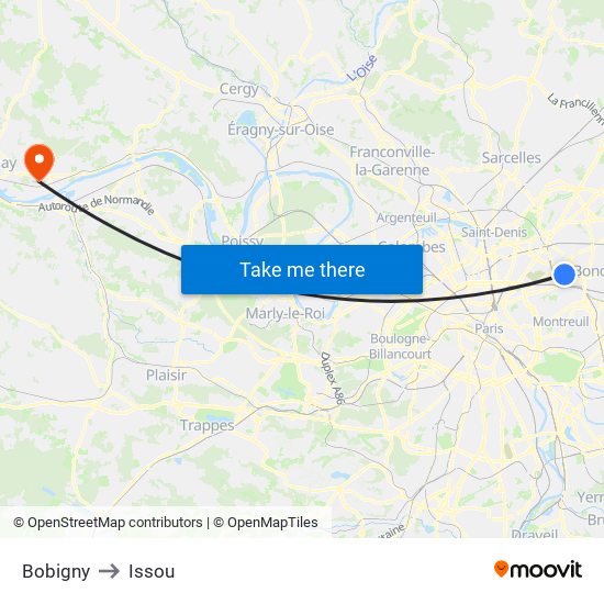 Bobigny to Issou map