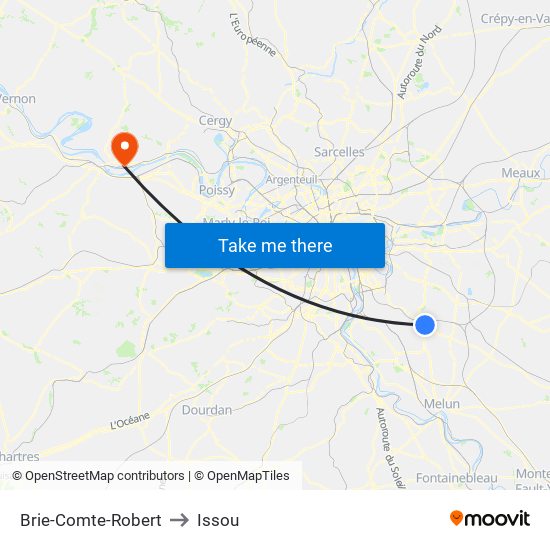 Brie-Comte-Robert to Issou map