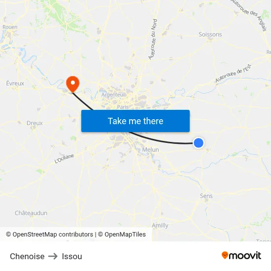 Chenoise to Issou map