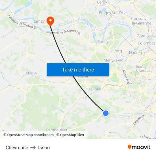 Chevreuse to Issou map