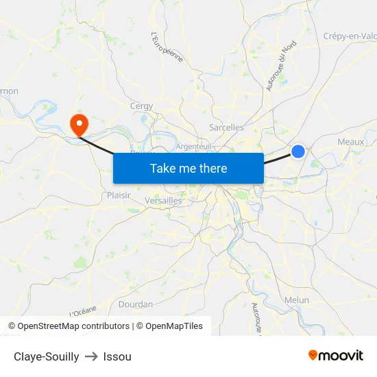 Claye-Souilly to Issou map