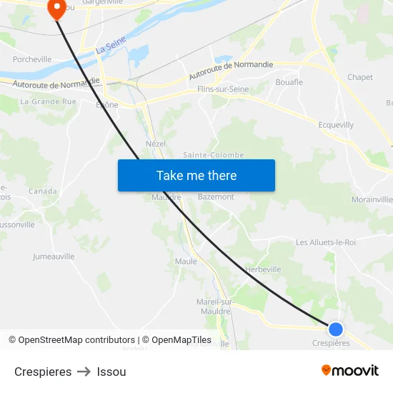 Crespieres to Issou map