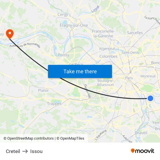 Creteil to Issou map