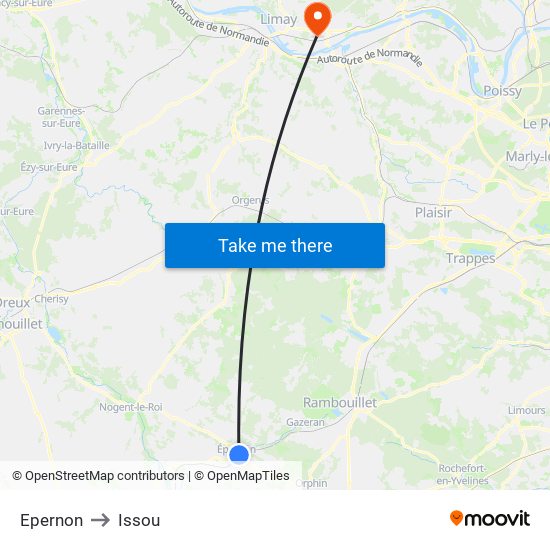 Epernon to Issou map