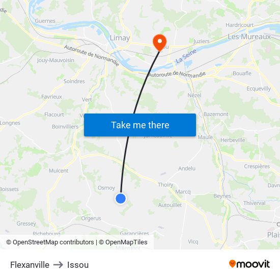 Flexanville to Issou map