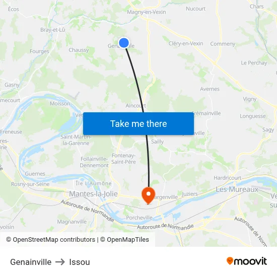 Genainville to Issou map