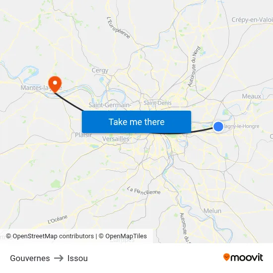 Gouvernes to Issou map