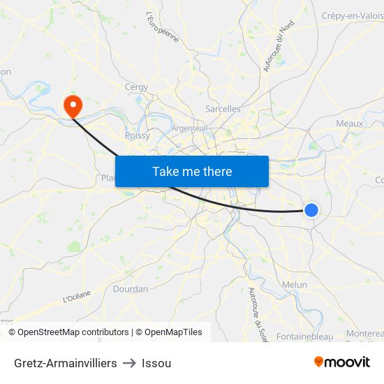 Gretz-Armainvilliers to Issou map