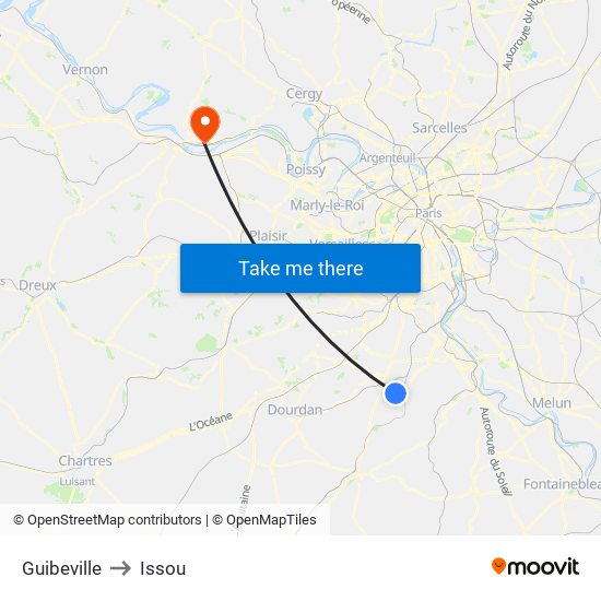 Guibeville to Issou map