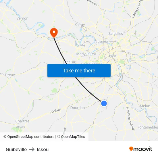 Guibeville to Issou map