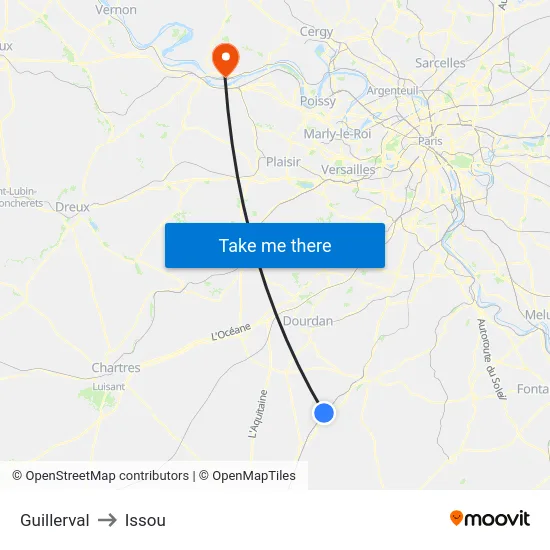 Guillerval to Issou map