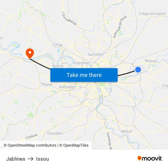 Jablines to Issou map
