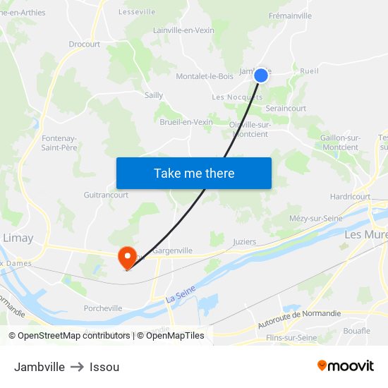 Jambville to Issou map